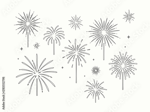 Hand drawn fireworks set for celebration and festive