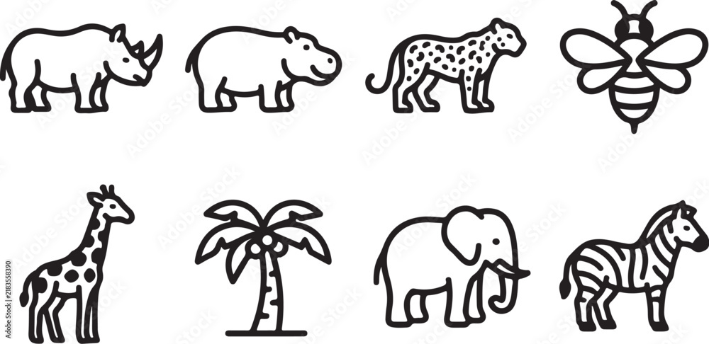Fototapeta premium Set of eight simple african wildlife icons