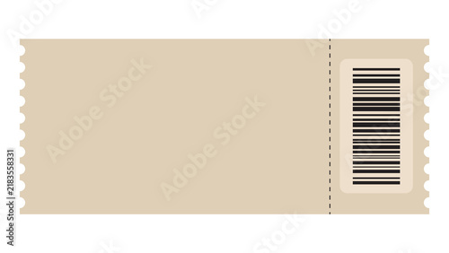 Blank beige admission ticket with barcode admission template identification rectangle industrial marketing promotion resource background commerce business entertainment advertising