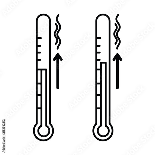 Two thermometer showing rising temperature levels