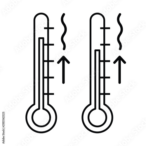Two thermometer showing rising temperature levels on white background