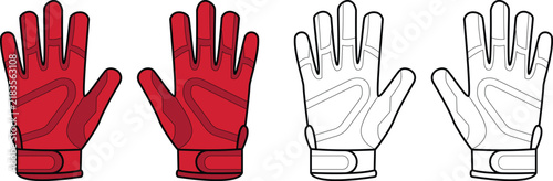 Red and White Goalkeeper Gloves Set for Soccer Game Equipment Vector