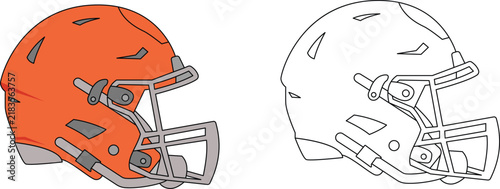 American Football Helmet Vector Illustration with Colored and Outline Version