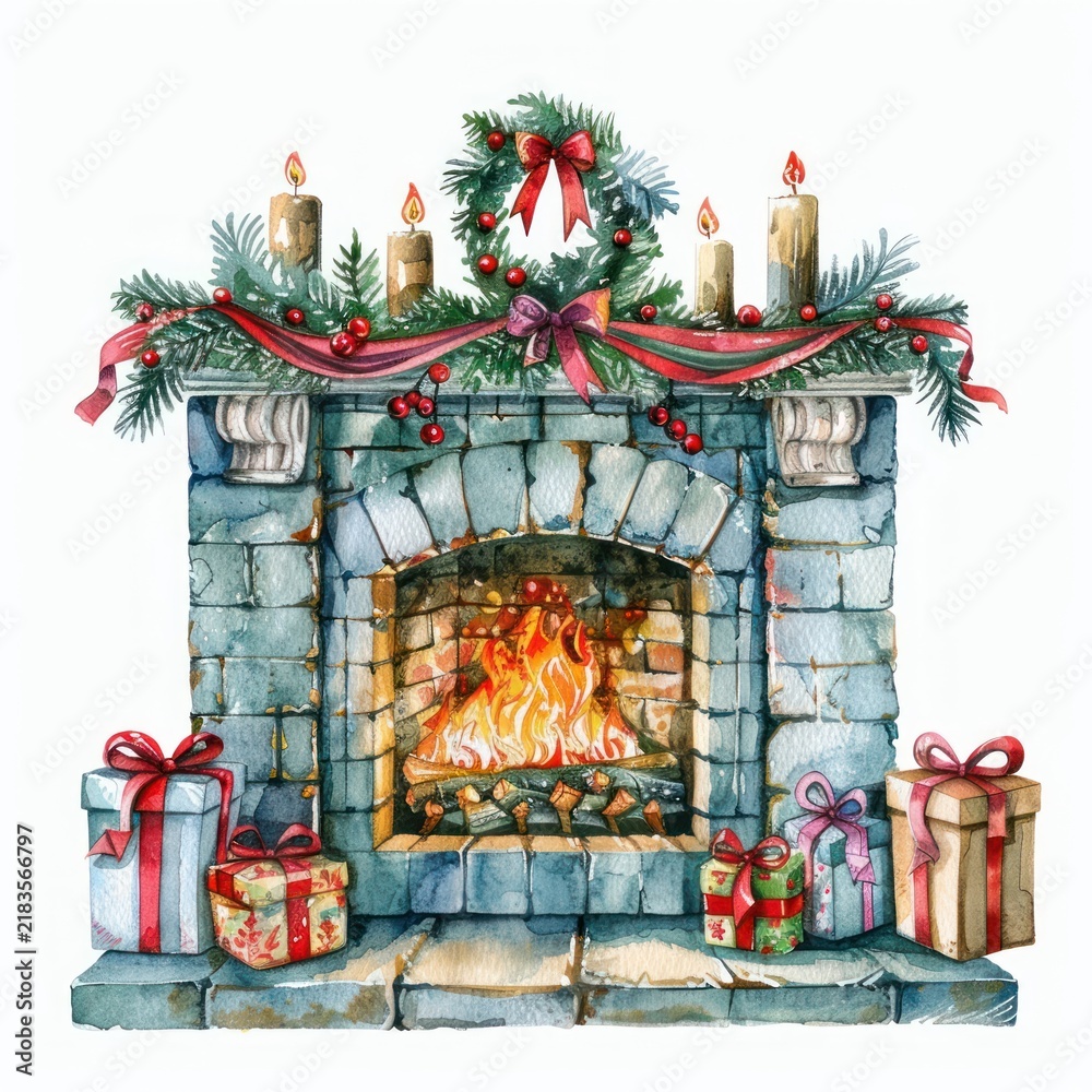 Obraz premium Cozy festive fireplace illustration