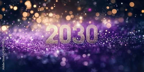 Abstract Sparkle Purple Celebration Background Featuring Shimmering Year 2030 Festive Text Graphic