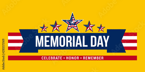 Patriotic memorial day banner illustration featuring classic american symbols for honoring fallen military service members
