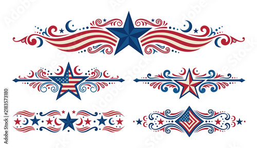 Set of patriotic american flag themed decorative dividers for memorial and national holiday design projects