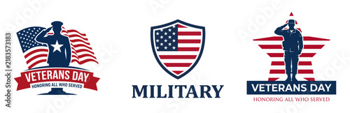 Silhouette of a soldier saluting in front of a waving american flag memorial design