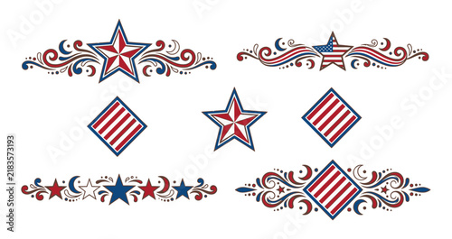 Set of patriotic american graphic dividers for memorial day and national holiday design projects