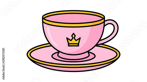 Pink teacup crown on saucer vector illustration