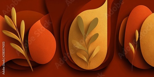 Abstract Autumn Background Featuring Minimalist Golden Leaf Elements And Warm Gradient Amber Shades