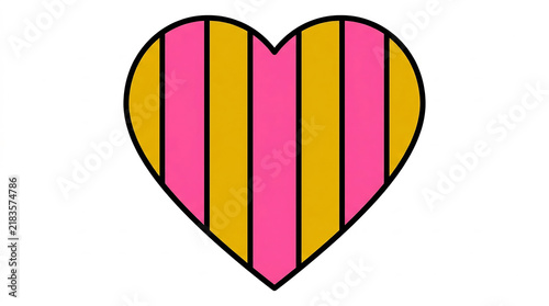 Striped heart symbol with pink and yellow vertical lines
