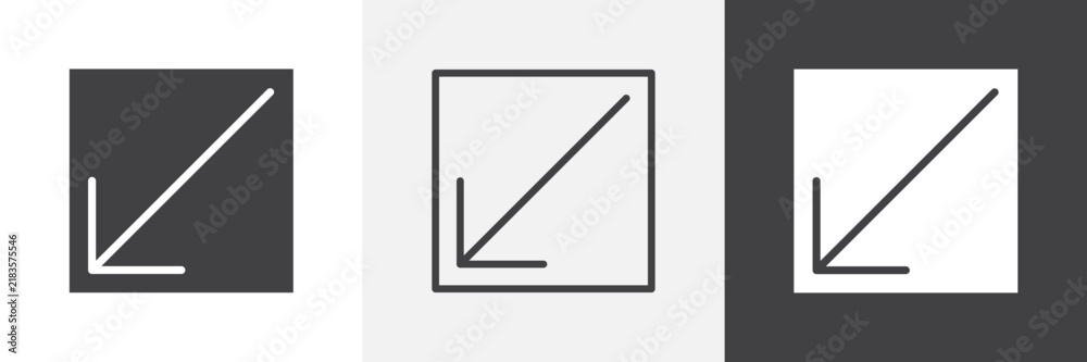 Obraz premium Down left icon flat outline in black