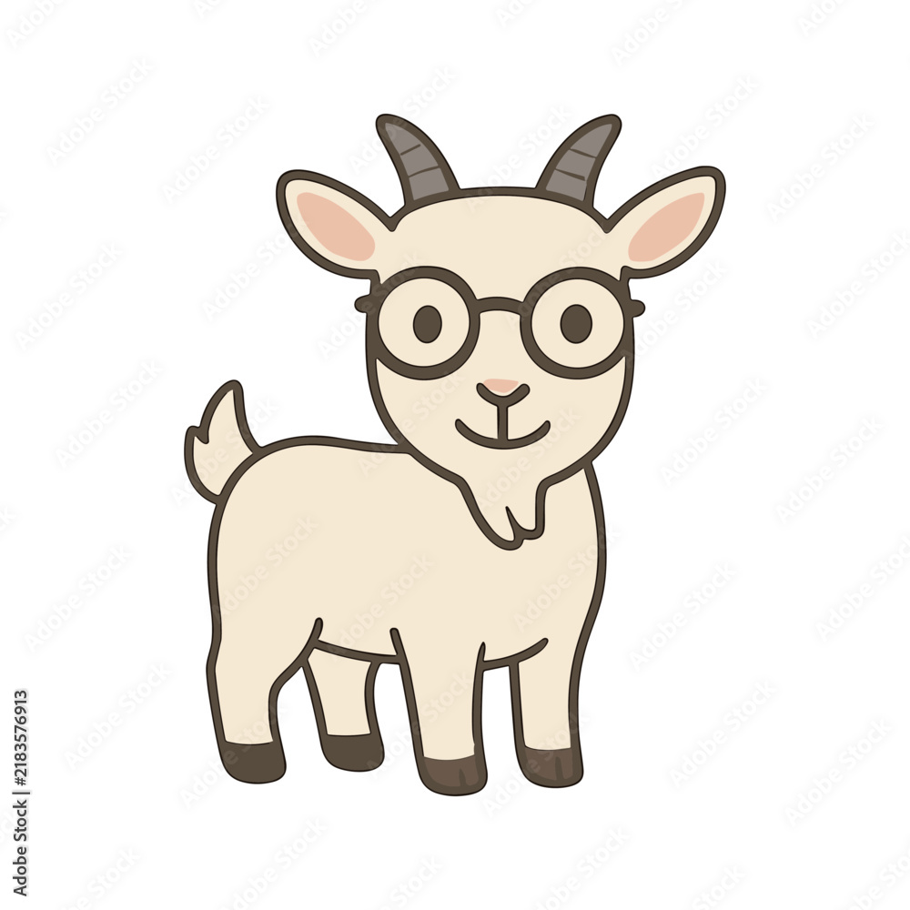 Obraz premium Cute Cartoon Goat With Glasses
