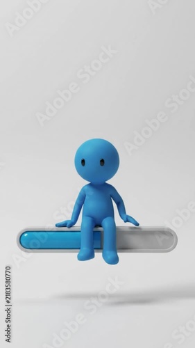 Cute 3D Character Sitting on Floating Loading Bar Waiting Patience Concept