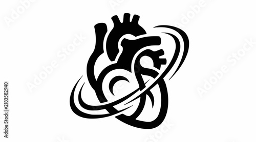 Human Heart Anatomical Vector Icon with Dynamic Swoosh Lines for Cardiology and Medical Healthcare