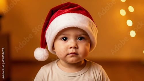 Cute Baby In Santa Hat Portrait.