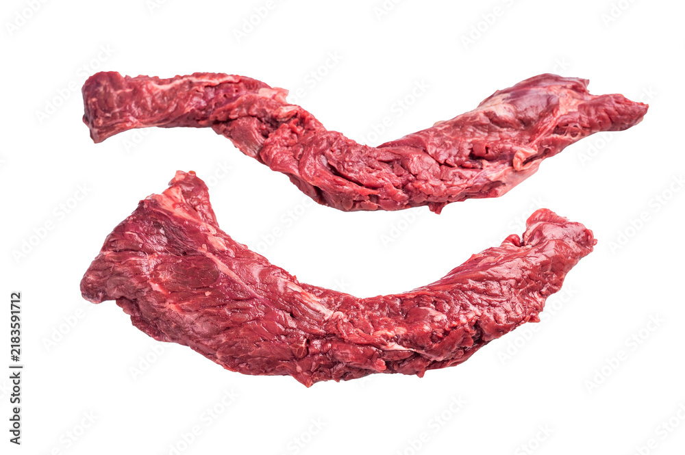 Fototapeta premium Raw Beef Steak Machete, uncooked meat isolated on white background