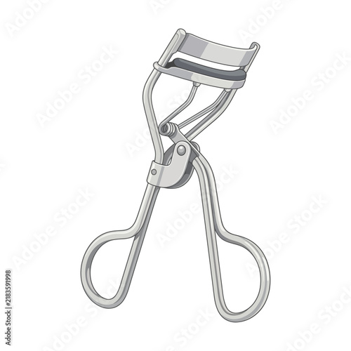 Detailed Vector Illustration of a Silver Metallic Eyelash Curler Cosmetic Tool