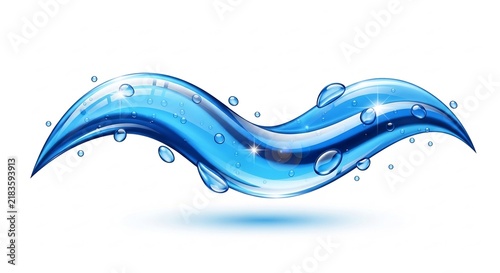 Liquid Wave Illustration: A dynamic, abstract illustration of a blue liquid wave adorned with shimmering water droplets and bubbles, evoking a sense of fluidity and refreshment.