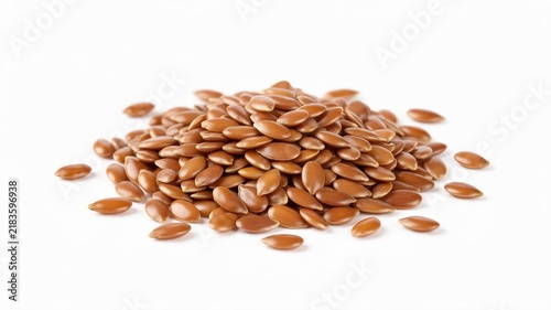 Natural Brown Flax Seeds in a Heap on Clean White Background