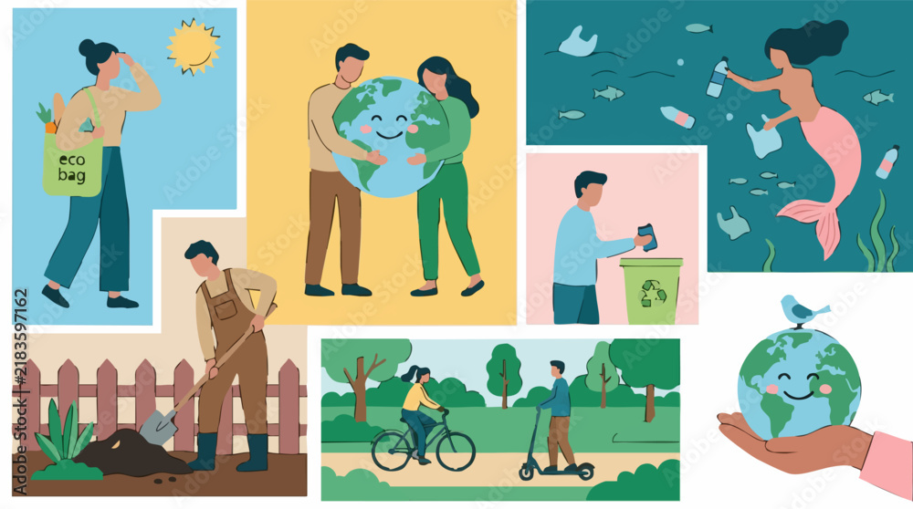 Fototapeta premium Various eco-friendly activities and environmental protection concepts