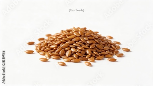 Close Up Pile of Brown Flax Seeds on White Background