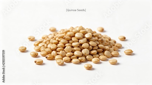 Close Up Pile of White Quinoa Seeds on White Background