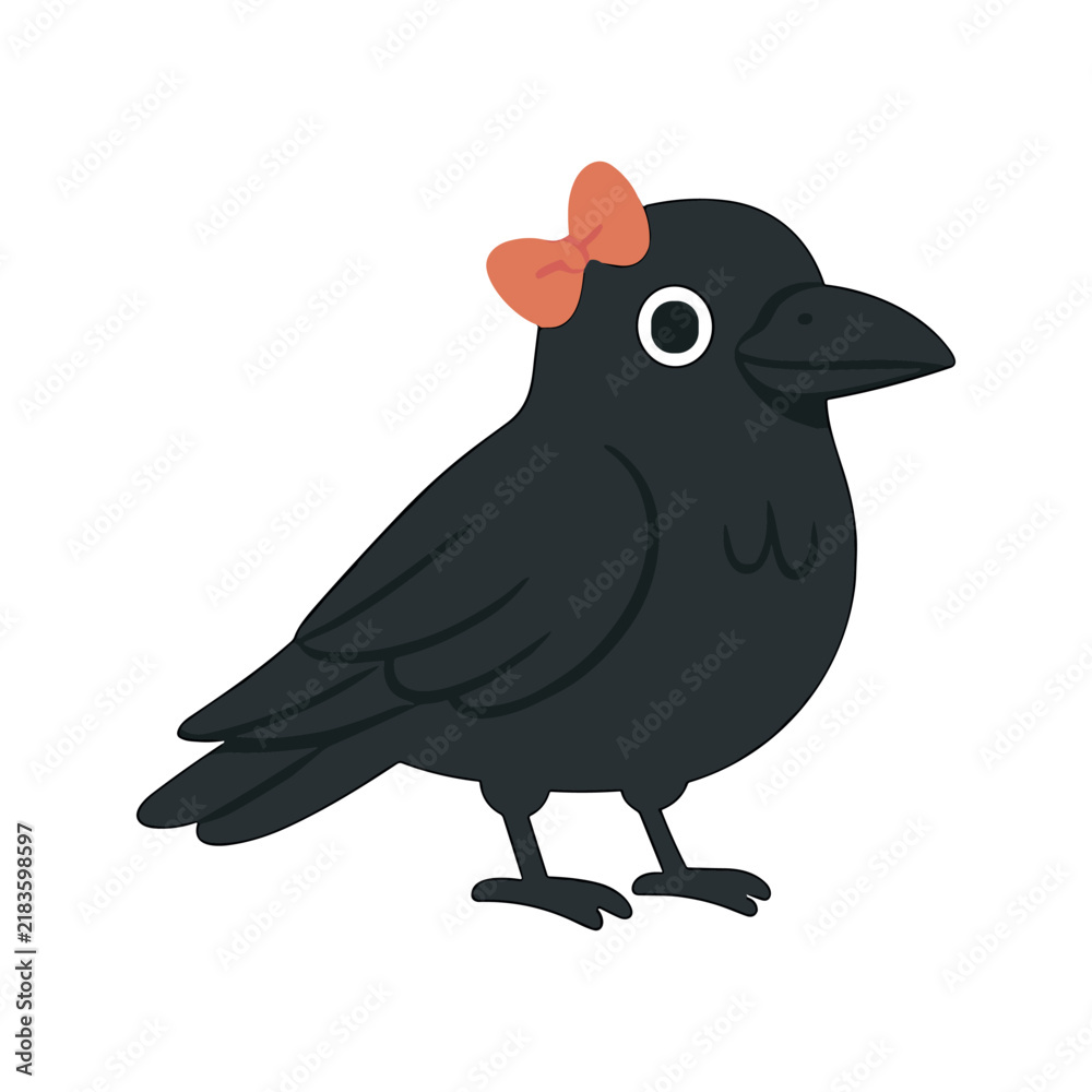 Fototapeta premium Cute Crow With Orange Bow