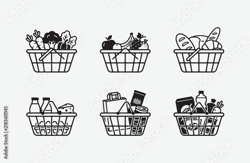 Grocery Shopping Baskets with Food and Household Items