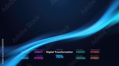 Digital transformation concept with blue light wave. Abstract technology background with 70 percent progress bar. Futuristic data visualization.