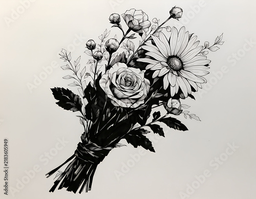 Elegant Hand Drawn Bouquet of Roses and Flowers, Vintage Floral Vector Illustration with Leaves and Branches, Botanical Wedding Ornament for Spring Summer Decorative Design