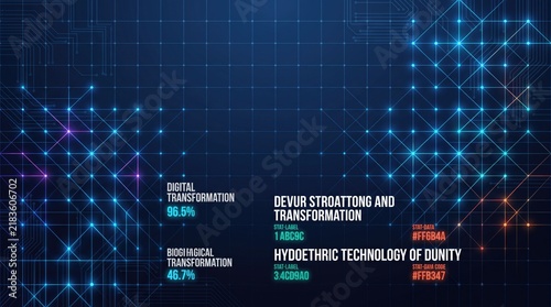 Digital transformation technology background, blue glowing data grid with futuristic interface, abstract cyber security network concept