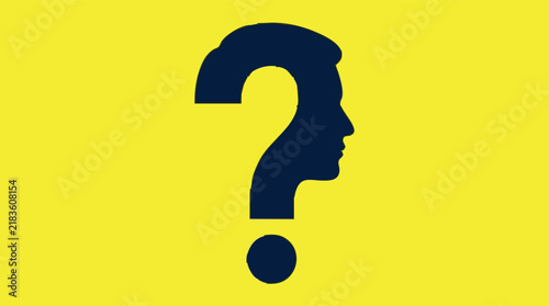 Human head profile forming question mark on yellow background, symbolizing doubt and thought