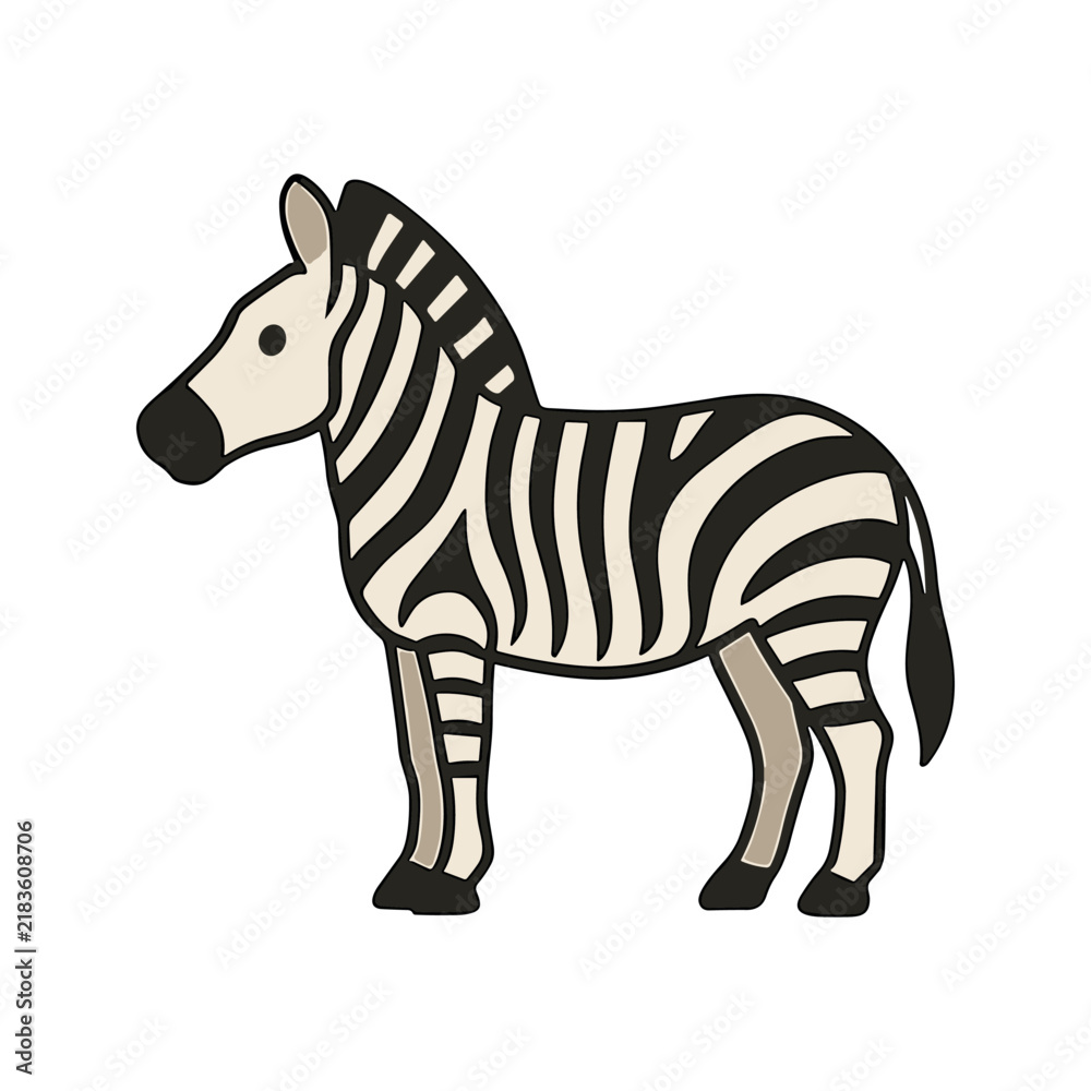 Obraz premium Cartoon Zebra Standing Side View