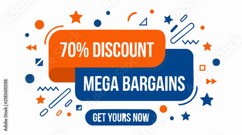 70% Discount Mega Bargains Promotional Graphic Design