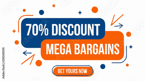Vibrant Promotional Graphic for 70% Discount Sale and Mega Bargains