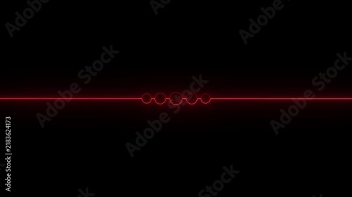Glowing red neon horizontal line with circular nodes isolated on a black background. Futuristic HUD element representing timeline progress and digital frequency.