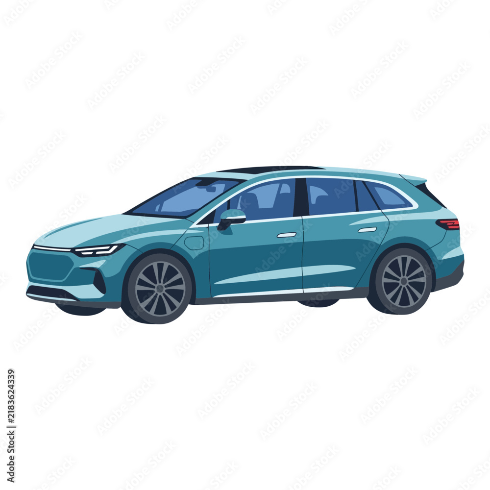 Fototapeta premium Modern Teal Electric Station Wagon Car Isolated Transparent Background