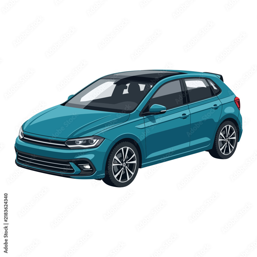 Naklejka premium Modern Teal Hatchback Car Isolated on Transparent Background