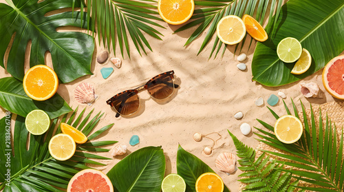 Sunny tropical vacation scene on a beautiful day of summer