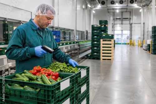 Food Processing Worker Scanning Fresh Produce