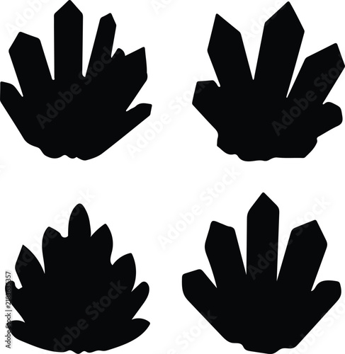 Black silhouette crystal cluster vector design mineral quartz gem shape element collection icon