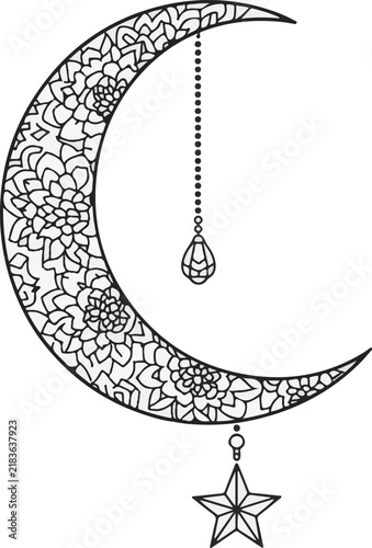 Clean Crescent Moon Star Banner Graphic Design Icons