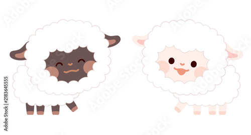 かわいい笑顔のフワフワとした2匹のひつじ