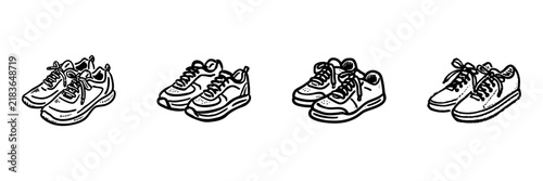Shoes Sneakers Casual And Athletic Footwear Hand Drawn Doodle Icon Set. Footwear And Sports Shoe Sketch Symbol Collection. Fashion And Fitness Industry. Isolated Vector Illustration