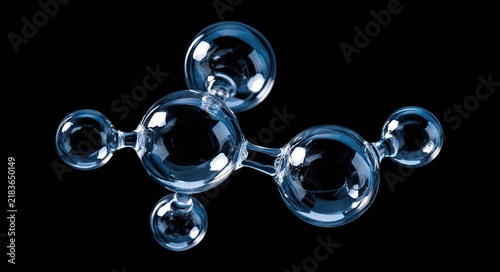 Plakat Transparent, reflective molecular structure with spherical components on black