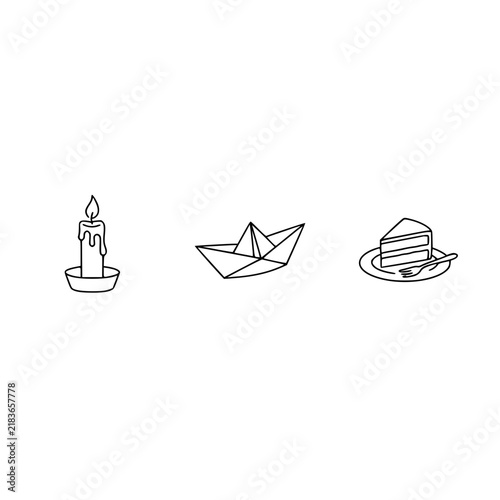 The artistic combination of a lit candle, an origami boat, and a slice of cake captures a sense of celebration, creativity, and indulgence in a beautifully minimalistic style.