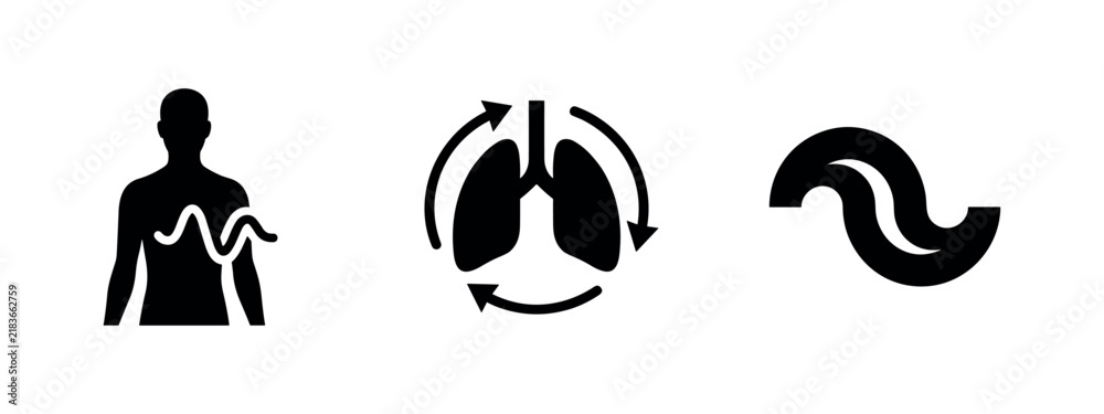 Obraz premium Human body and respiratory system icons set, with heartbeat, lungs, and circulation symbols