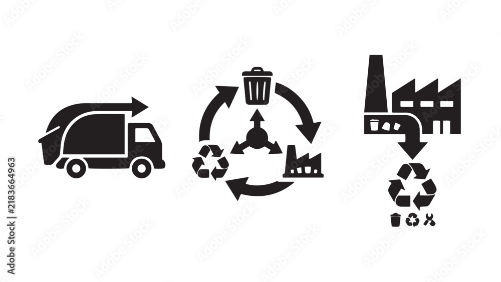 Obraz premium Waste Management and Environmental Recycling Industry Icons Set